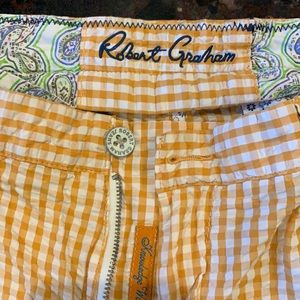 Men’s ROBERT GRAHAM orange and white gingham shorts, size 40
